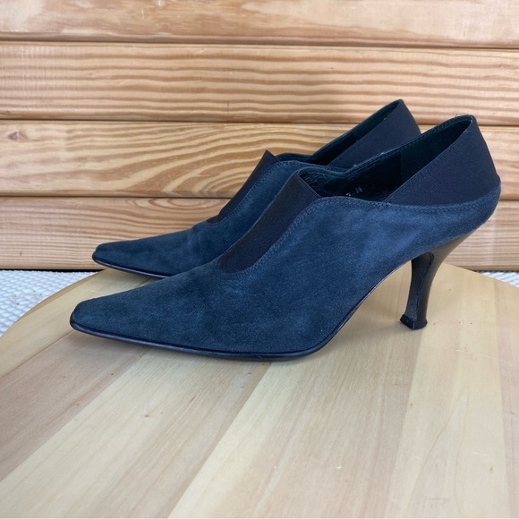 Donald J Pliner 7 US Slip on Black Suede/Leather Stiletto Heels Pumps Shooties - Picture 7 of 12